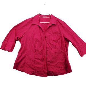 LEE RIDERS Shirt Women's 3/4 Sleeve Button up Stretch Deep V-Neck Pink 3XL